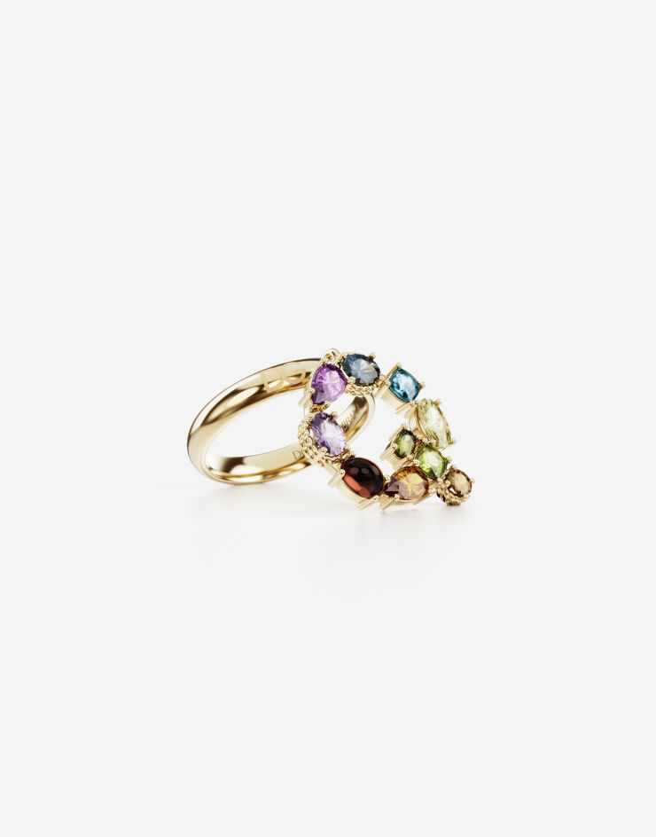 Dolce & Gabbana Rainbow alphabet Q ring in yellow gold with multicolor fine gems Gold WRMR1GWMIXQ