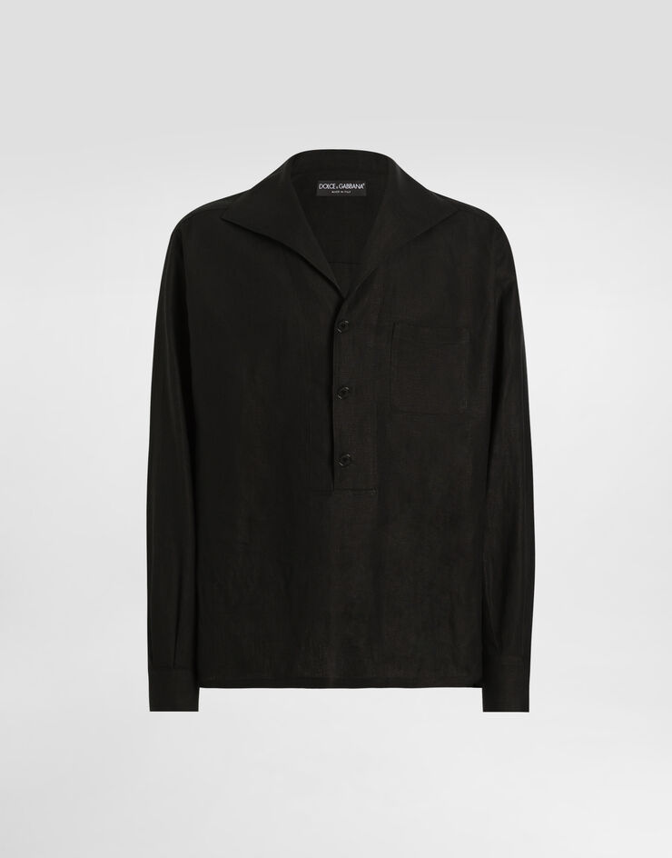 Dolce & Gabbana 亚麻长袖三粒扣衬衫 黑 G5ND3TFU4JB