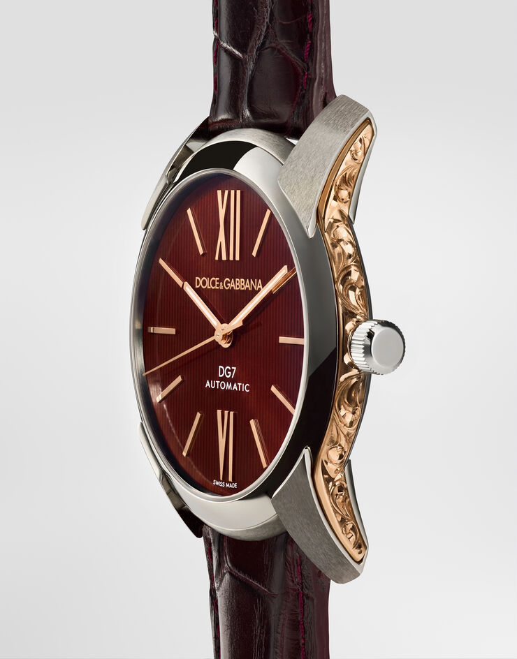Dolce & Gabbana Reloj DG7 en acero con laterales grabados en oro Burdeos WWEE1MWWS09
