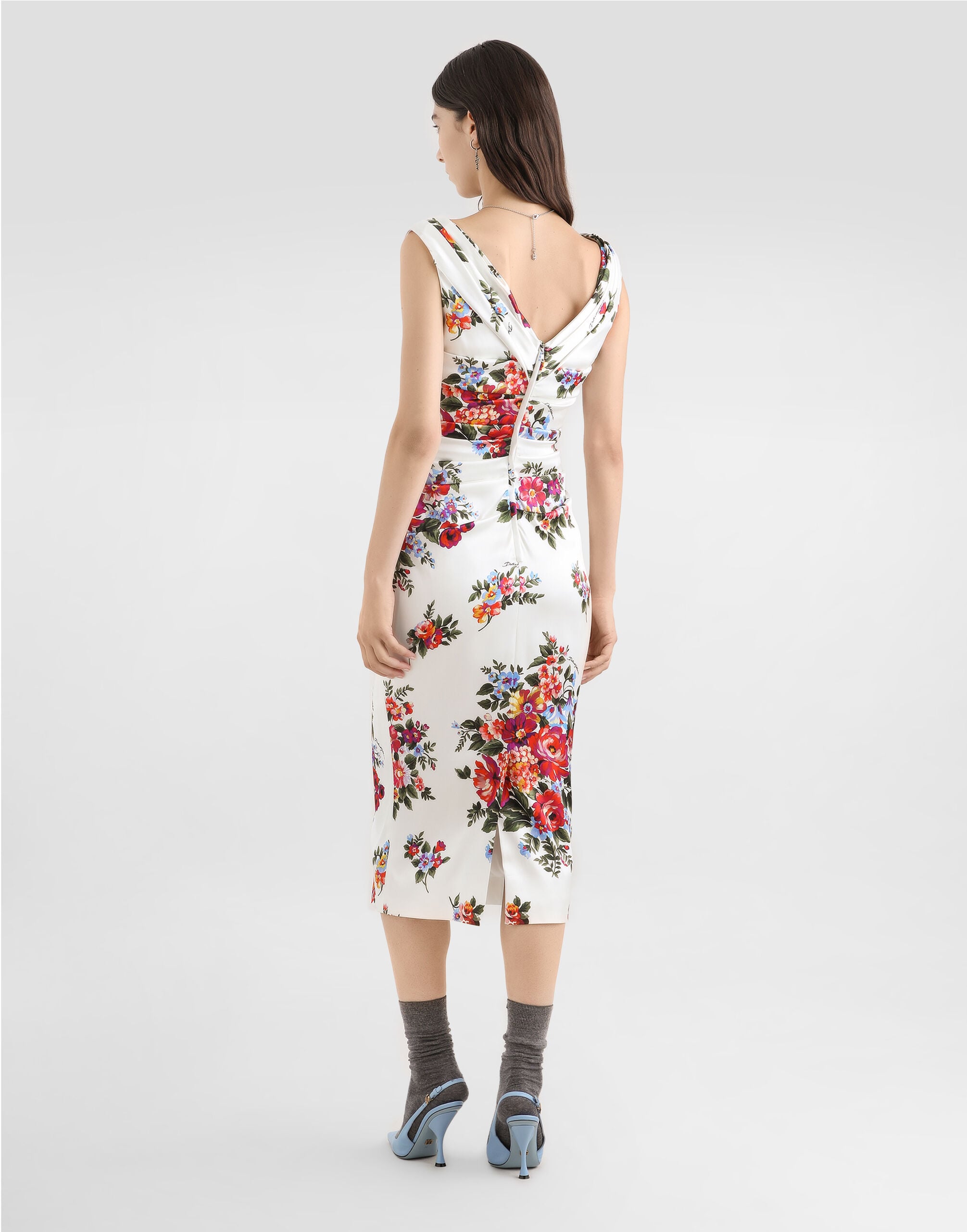 Flower bouquet-print satin dress in Multicolor for Women