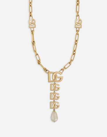 Dolce & Gabbana Collier avec pendentif logo DG et perle Doré WNN6P3W1111