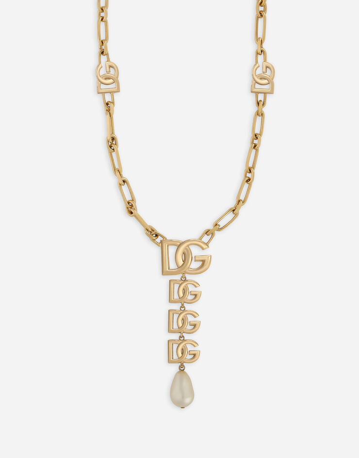 Dolce & Gabbana Collana con pendente logo DG e perla Gold WNN6P3W1111