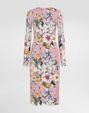 Dolce & Gabbana Charmeuse calf-length sheath dress with floral print Print F6TRQTFSIB5