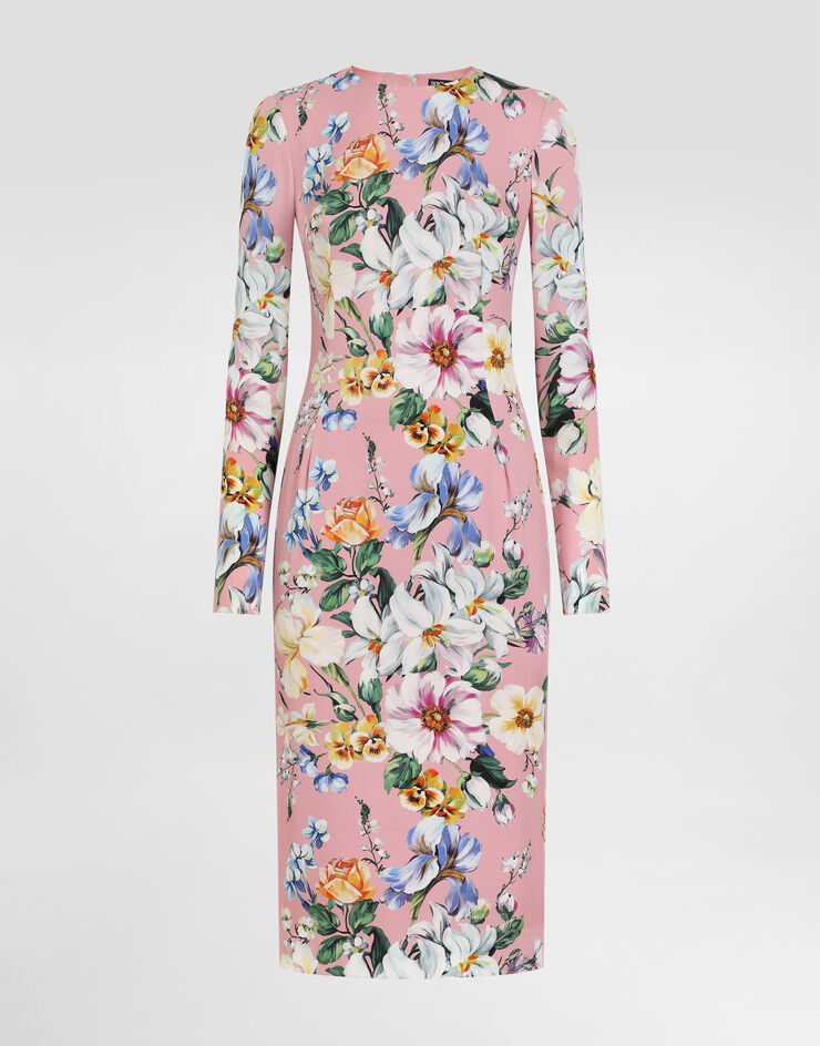 Dolce & Gabbana Vestido longuette de tubo de charmeuse con estampado de flores Imprima F6GAVTFSA7G