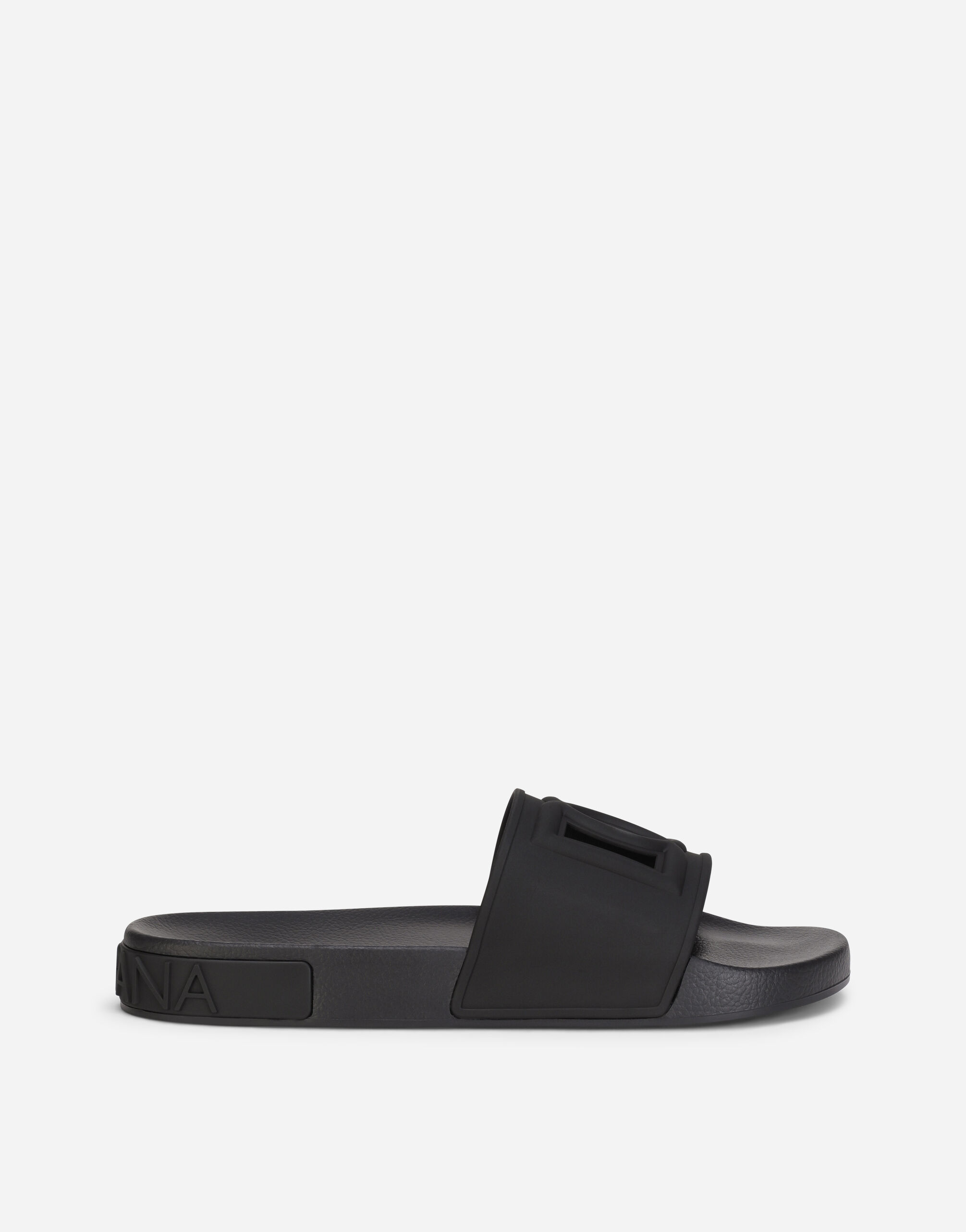 Dolce & Gabbana Rubber beachwear slides with DG Millennials logo Black CS2181AJ210