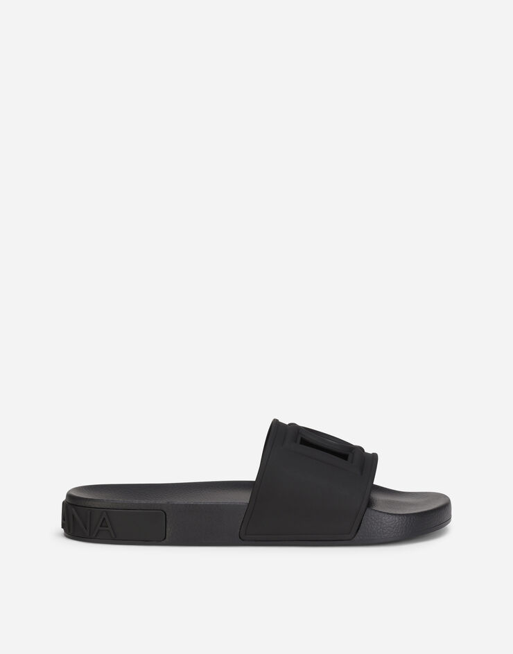 Dolce & Gabbana Rubber beachwear slides with DG Millennials logo Black CS2012AO666