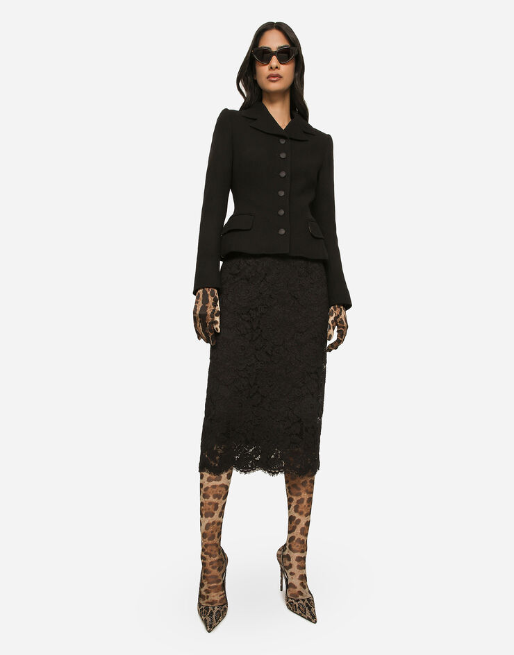 Dolce & Gabbana Falda midi de encaje elástico con logotipo Negro F4B7ITFLRE1