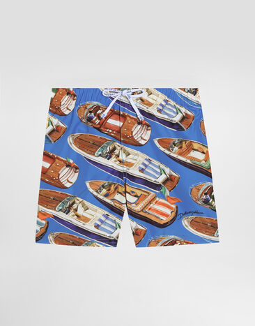 Dolce & Gabbana Stripes and motorboat-print medium nylon swim shorts Multicolor L1J818ON0EF