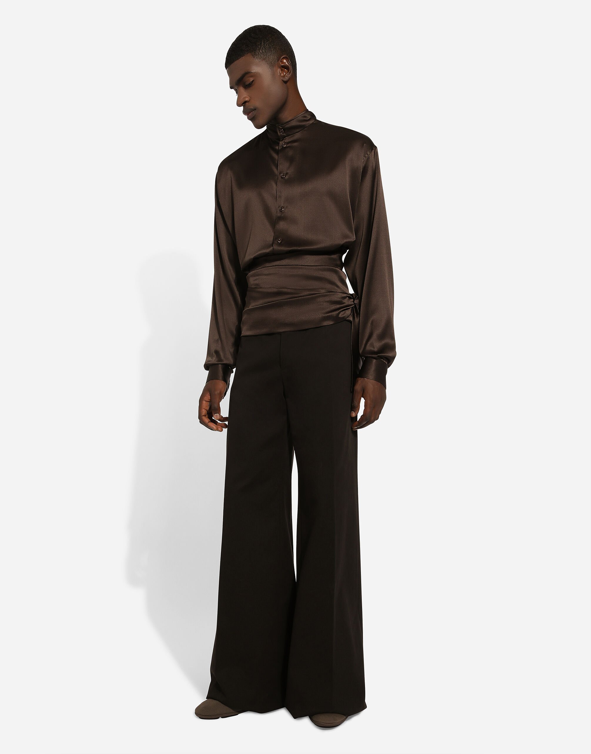 Wide-leg stretch cotton pants in Brown for Men | Dolce&Gabbana®
