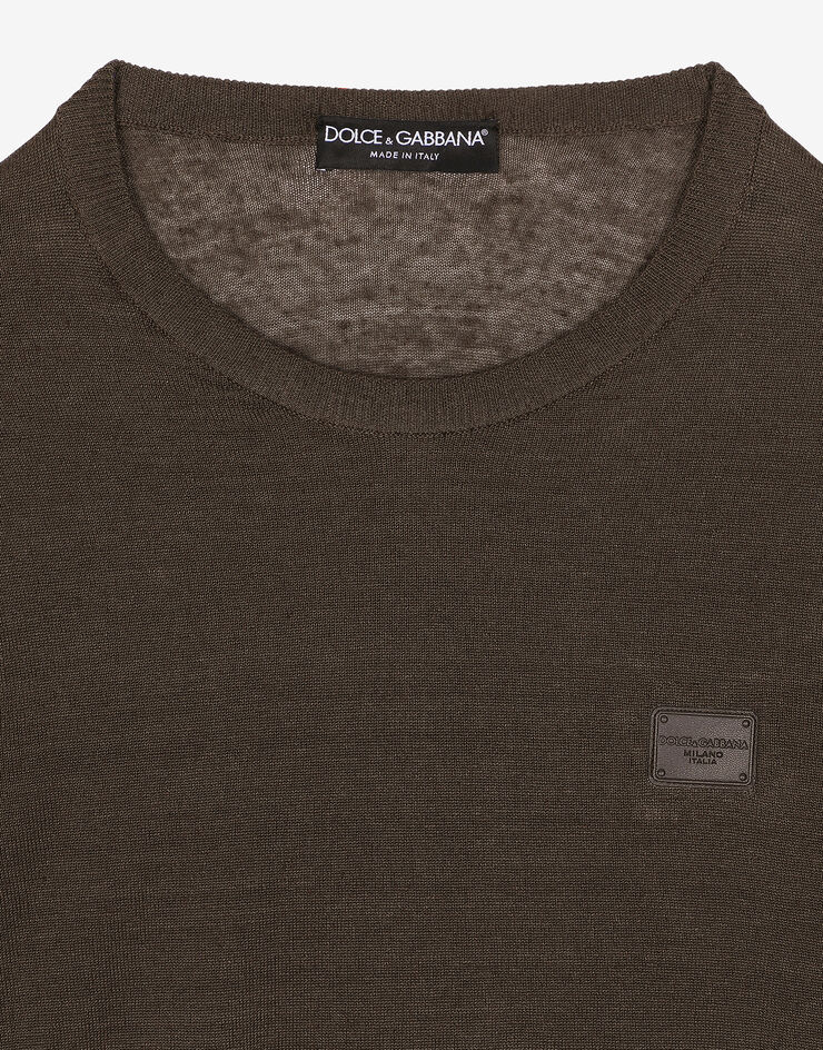 Dolce & Gabbana Linen round-neck sweater with branded tag Grey GXX03TJALAN