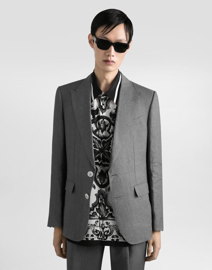 Dolce & Gabbana Sicilia single-breasted jacket in washed linen Grey G2QS6TFU4MF