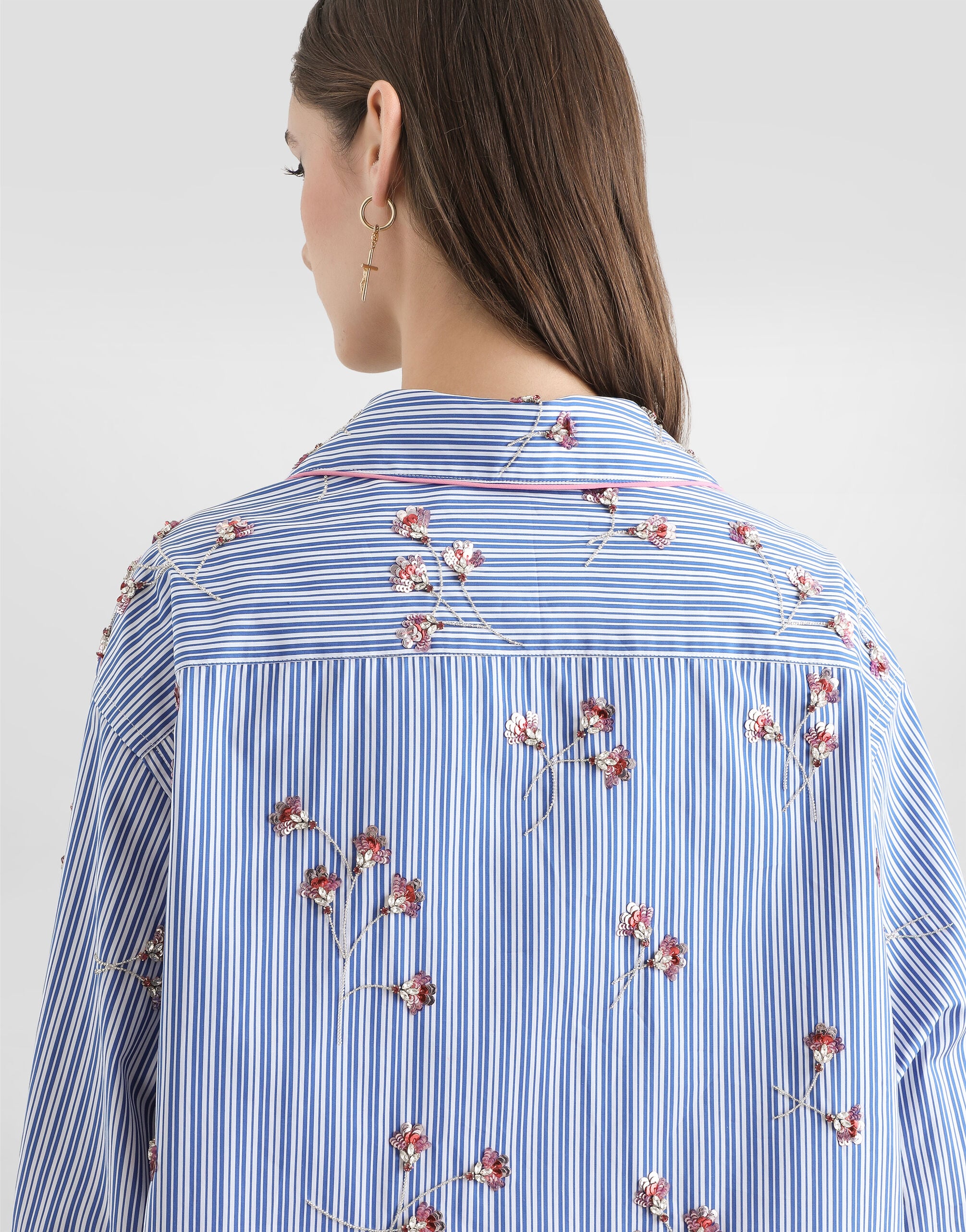 Poplin shirt with crystal flower embroidery in Multicolor for