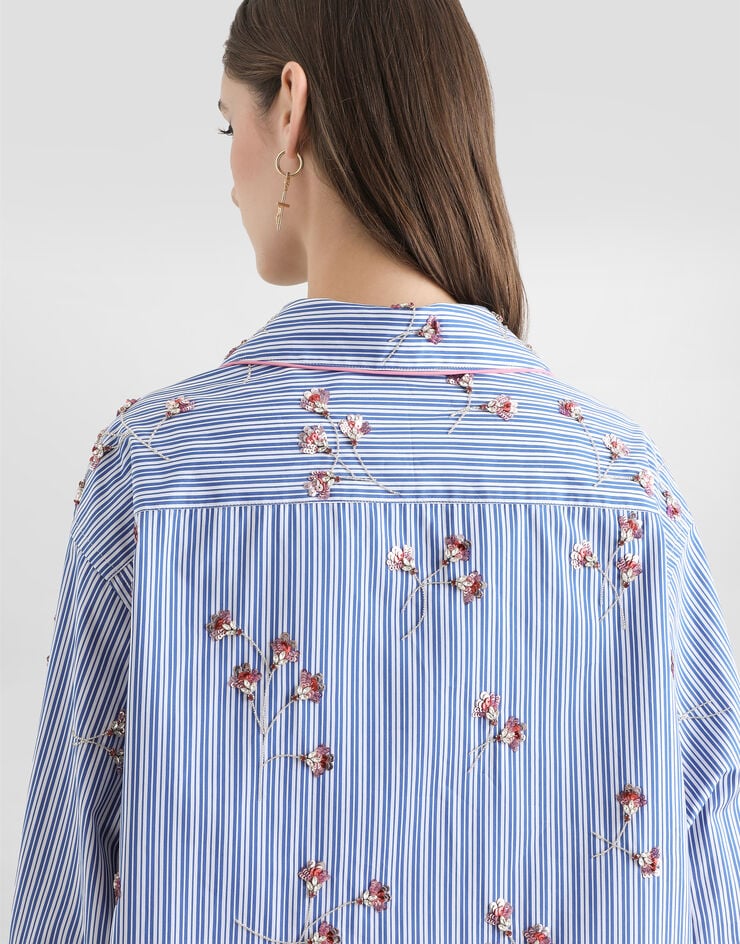 Dolce & Gabbana Poplin shirt with crystal flower embroidery Multicolor F5U26ZGDDRS