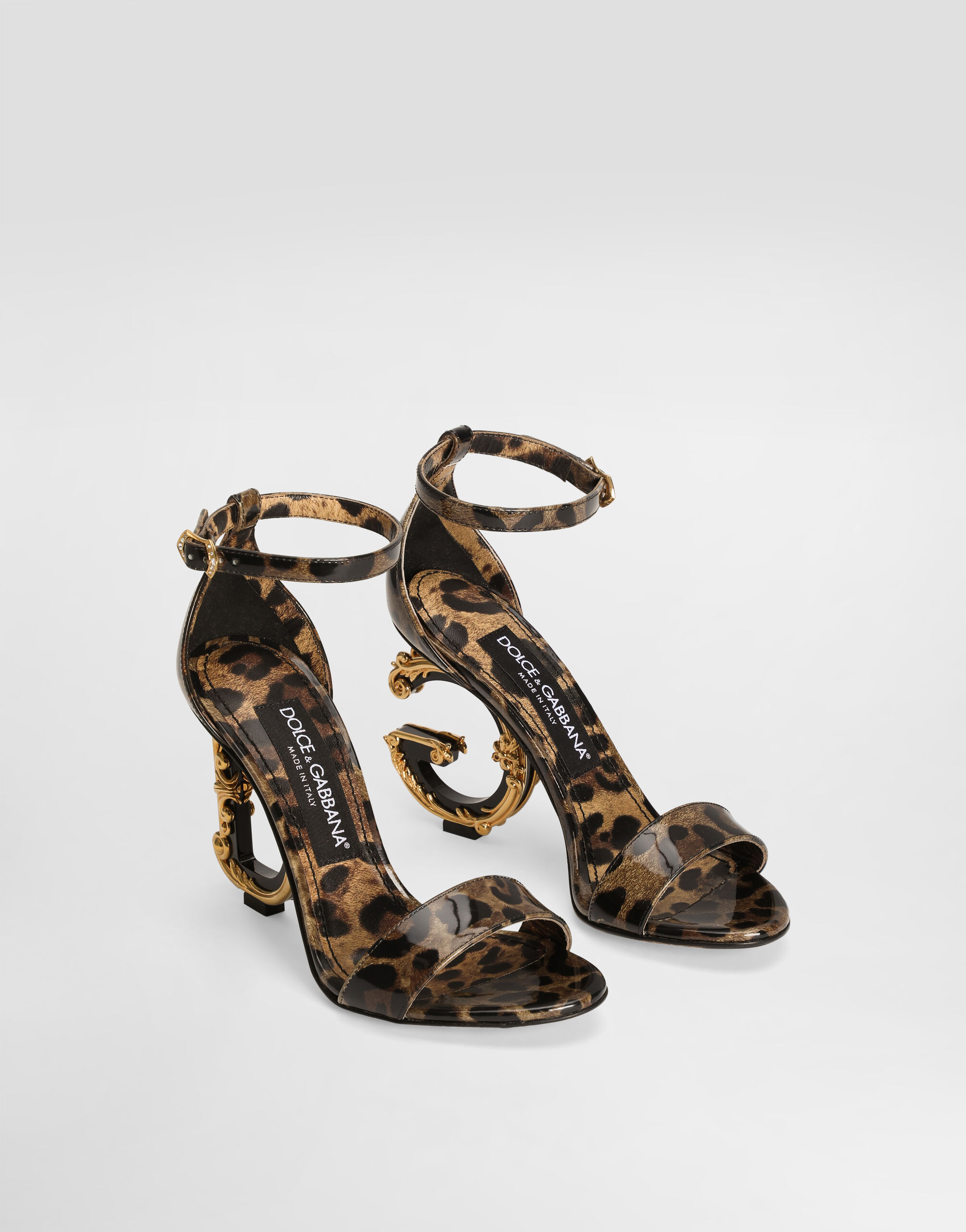 Printed polished calfskin Baroque DG sandals in Animal Print for