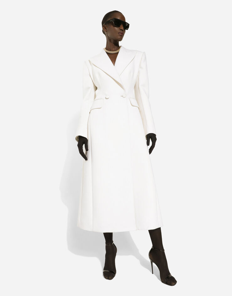 Dolce&Gabbana Long manteau croisé en cady de laine Blanc F0W0ITHUMTB