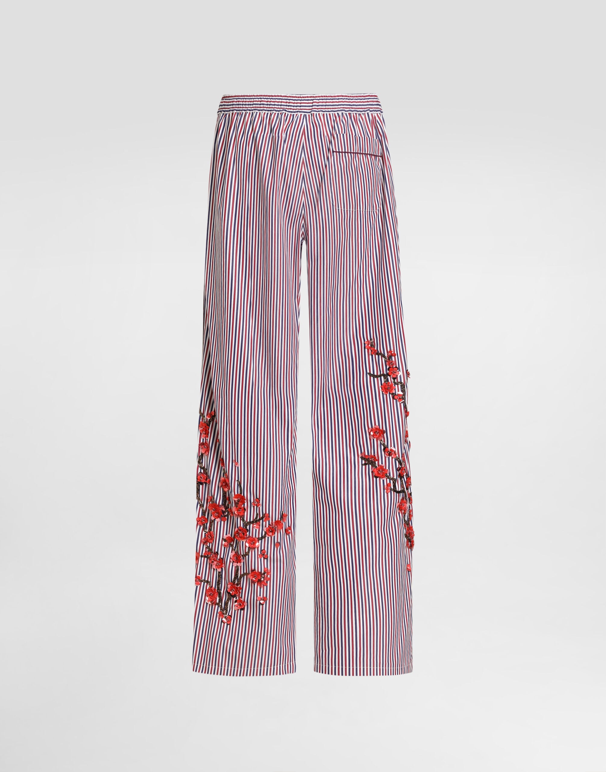 Cotton vanity trousers with embroidery and piping in Multicolor