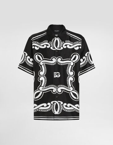 Dolce & Gabbana Silk shirt with bandanna print Brown G5MM6TFUFLL