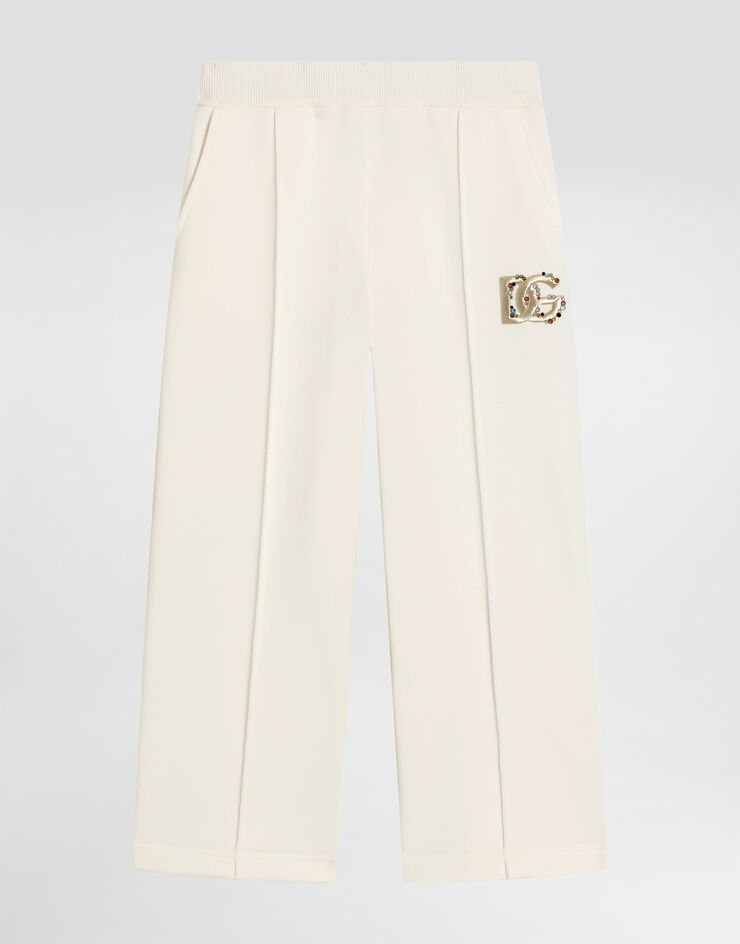 Dolce & Gabbana Fleece trousers with DG embroidery and rhinestones White L5JPE3G7PVI