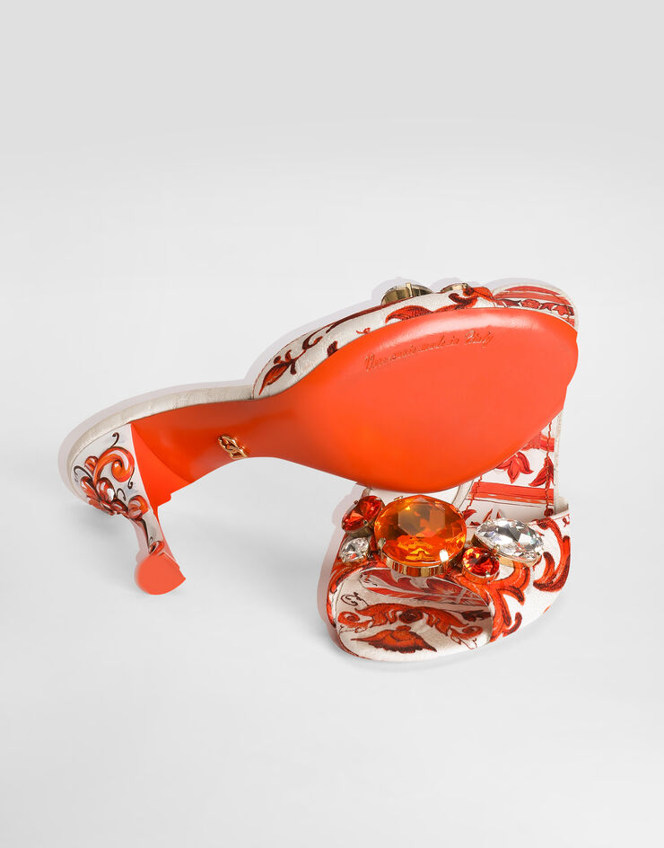 Dolce & Gabbana Majolica-print brocade mules with embroidery Multicolor CR1995AB826