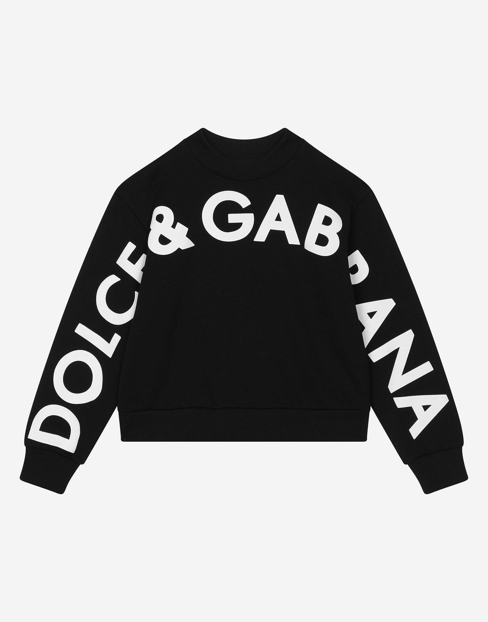 Long sleeved round neck sweatshirt with logo print in Black for