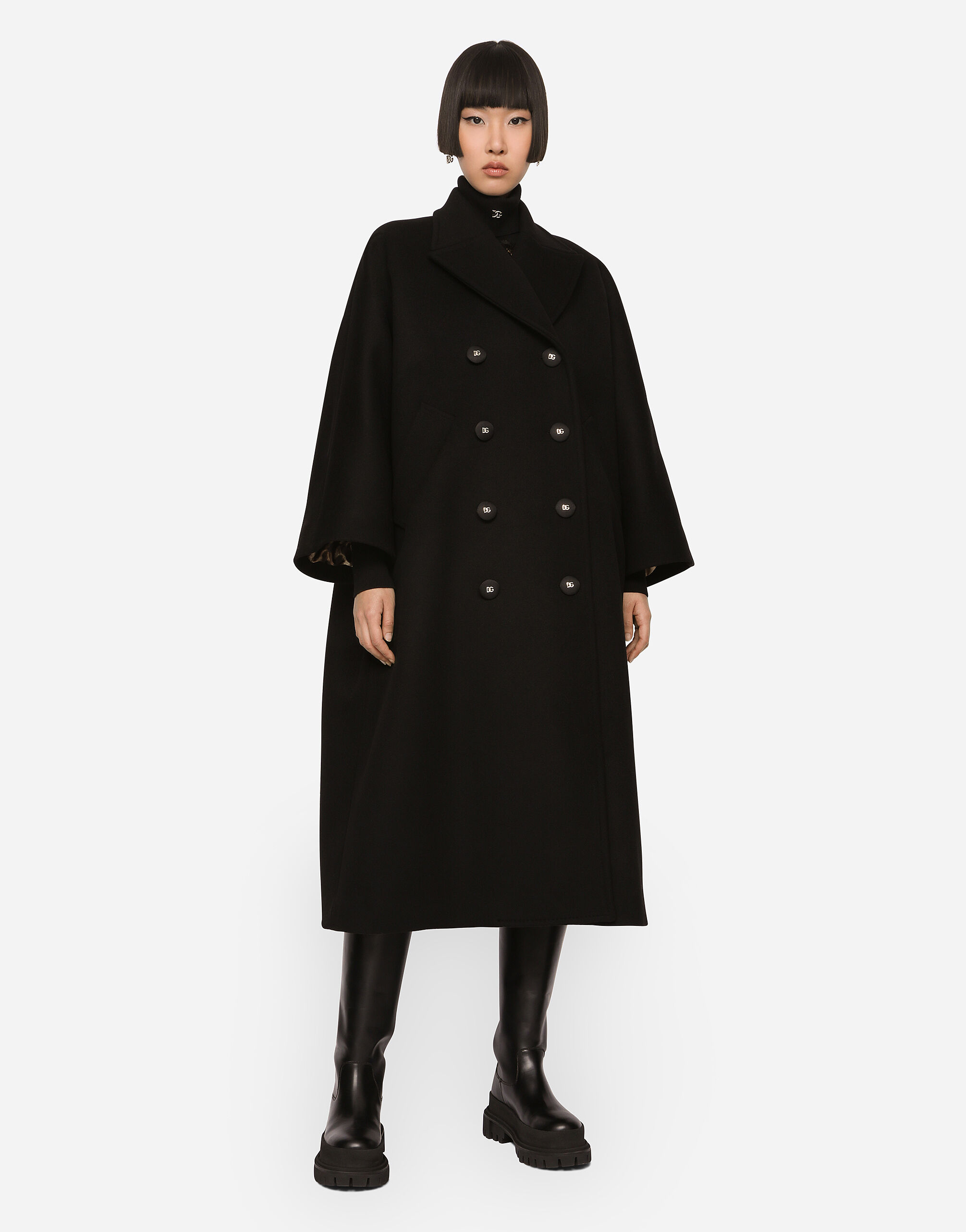Double breasted baize coat in Black for Women Dolce Gabbana US