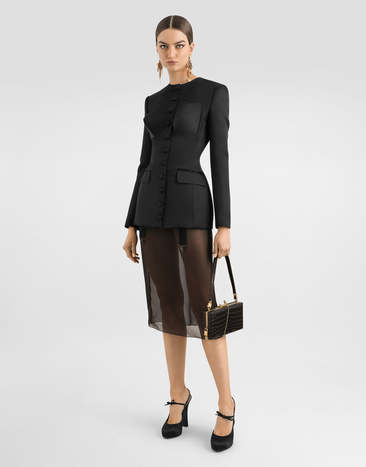Dolce & Gabbana Jupe mi-longue en voile de mousseline Noir F4BBYTFUAA1