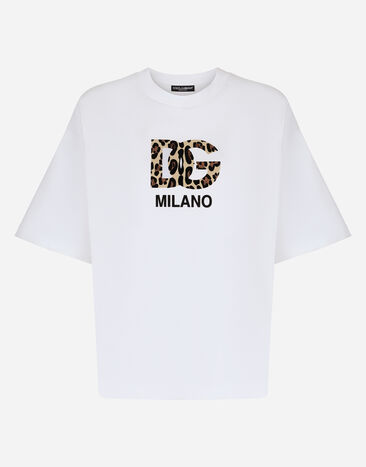 Dolce & Gabbana T-shirt con logo DG floccato Bianco F8T00ZGDCBT