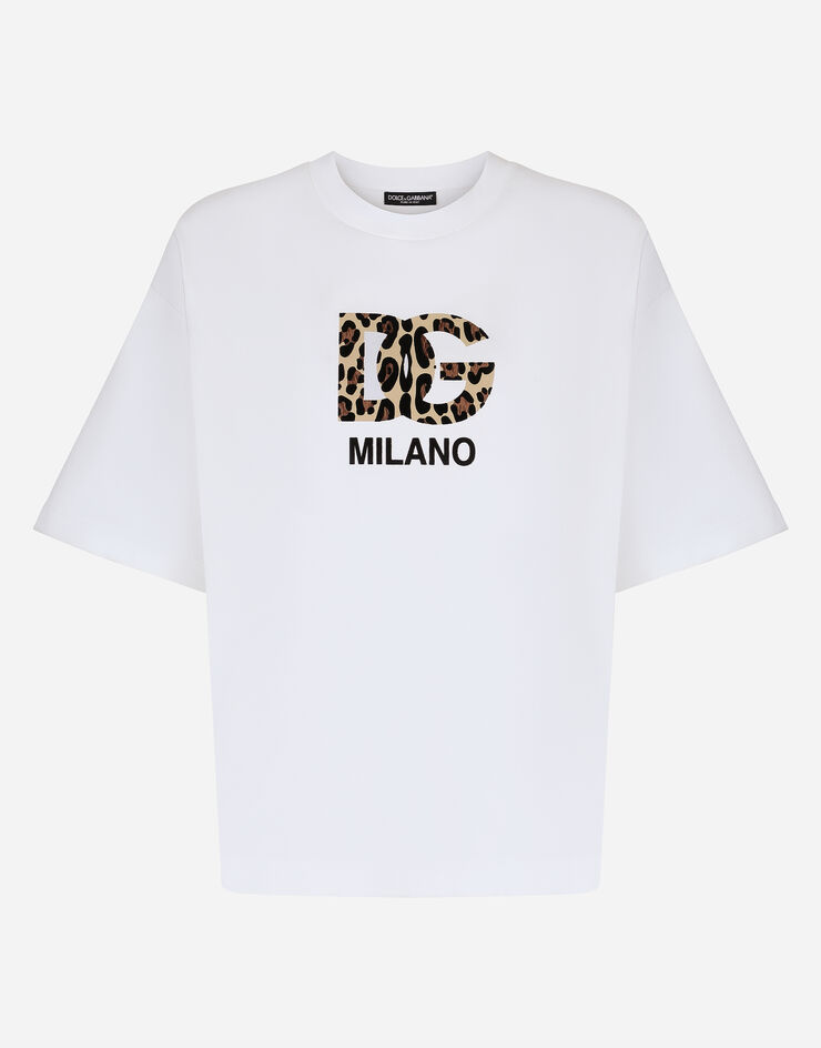 Dolce & Gabbana T-Shirt mit beflocktem DG-Logo Weiss F8U44ZGDBZR