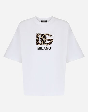 Dolce & Gabbana T-Shirt mit beflocktem DG-Logo Weiss F8T00ZGDCBT