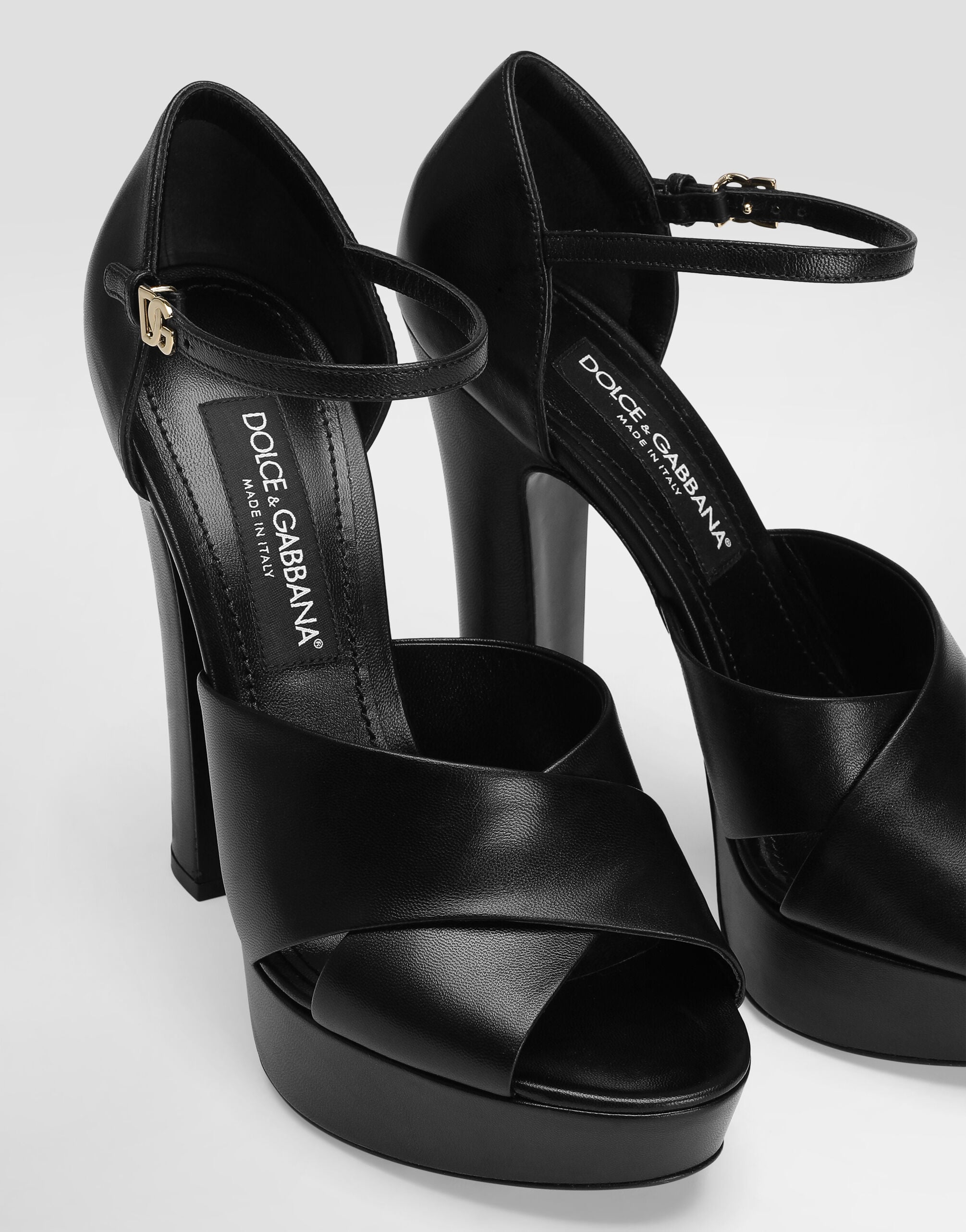 Platform sandals in polished calfskin in Black for Women