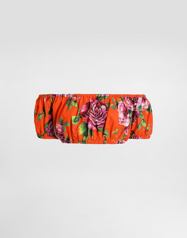 Dolce & Gabbana Top con escote Bardot de algodón con estampado de rosas Imprima F755RTHS5TI