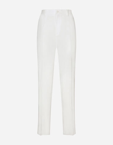 Dolce & Gabbana Pantalone cotone stretch con placca logata Blu G041VTFU3HO