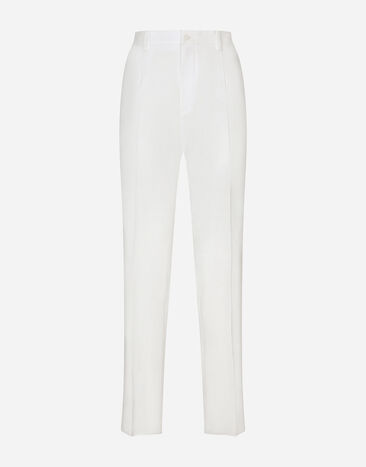 Dolce & Gabbana Pantalon en coton stretch avec plaquette à logo Bleu G041VTFU3HO