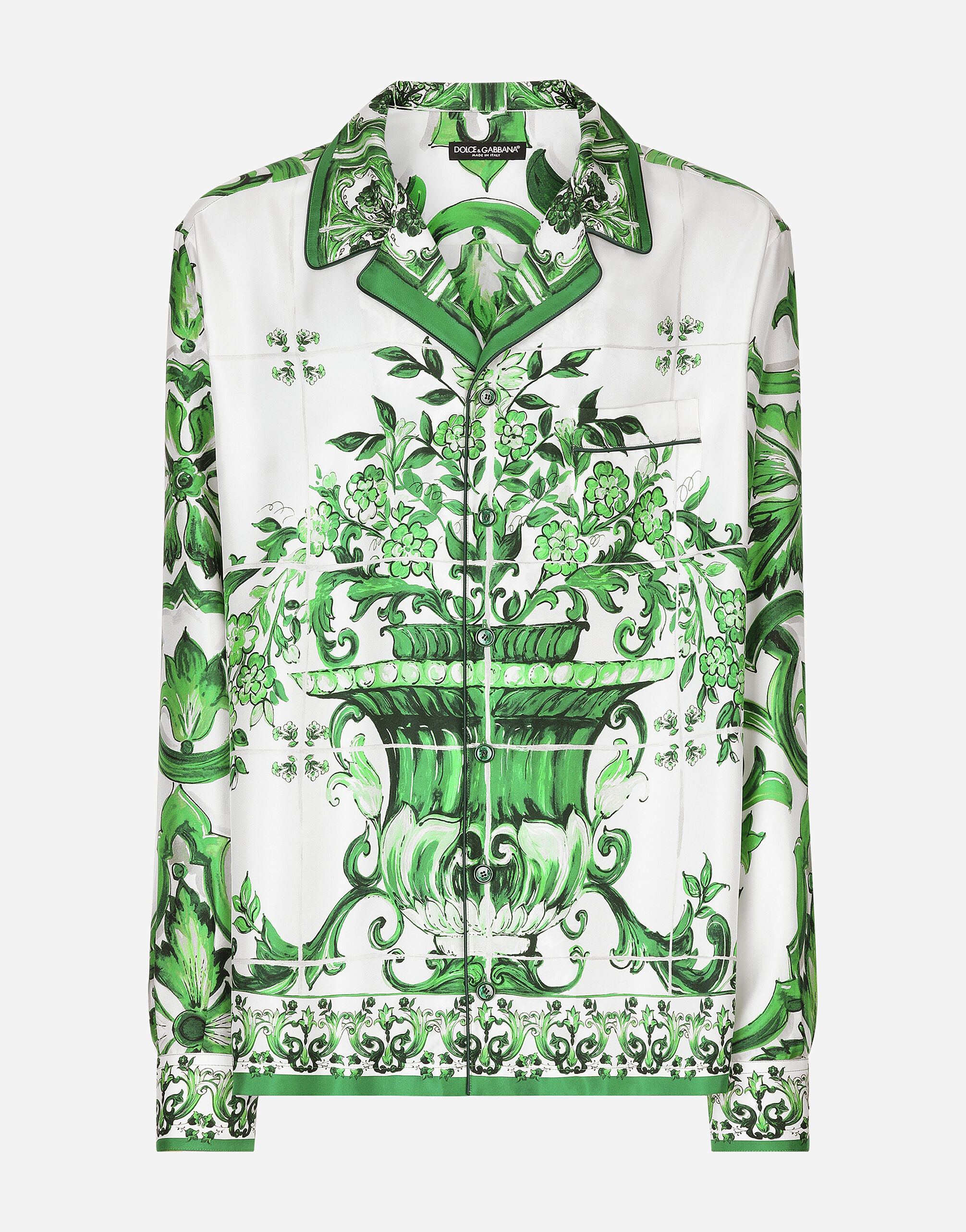 Chemise en serge de soie a imprime majoliques en Imprime pour homme Dolce Gabbana