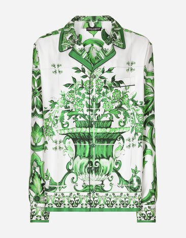 Dolce & Gabbana Camisa en sarga de seda con estampado Maiolica Imprima G5JH9THI1S6