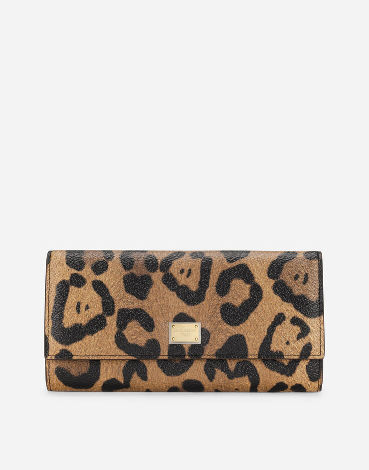 Dolce & Gabbana Cartera continental en crespo estampado leopardo con placa con logotipo Multicolor BI1369AW384