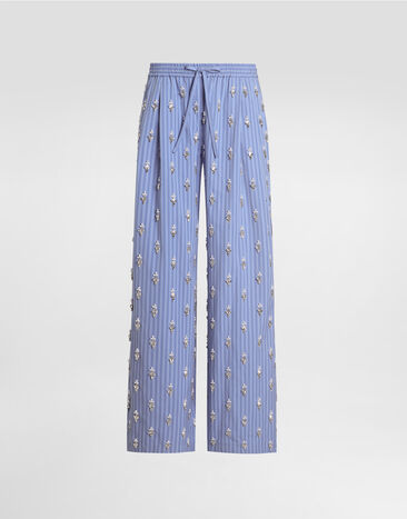 Dolce & Gabbana Poplin trousers with crystal flower embroidery Multicolor FTDJEZGDDR1