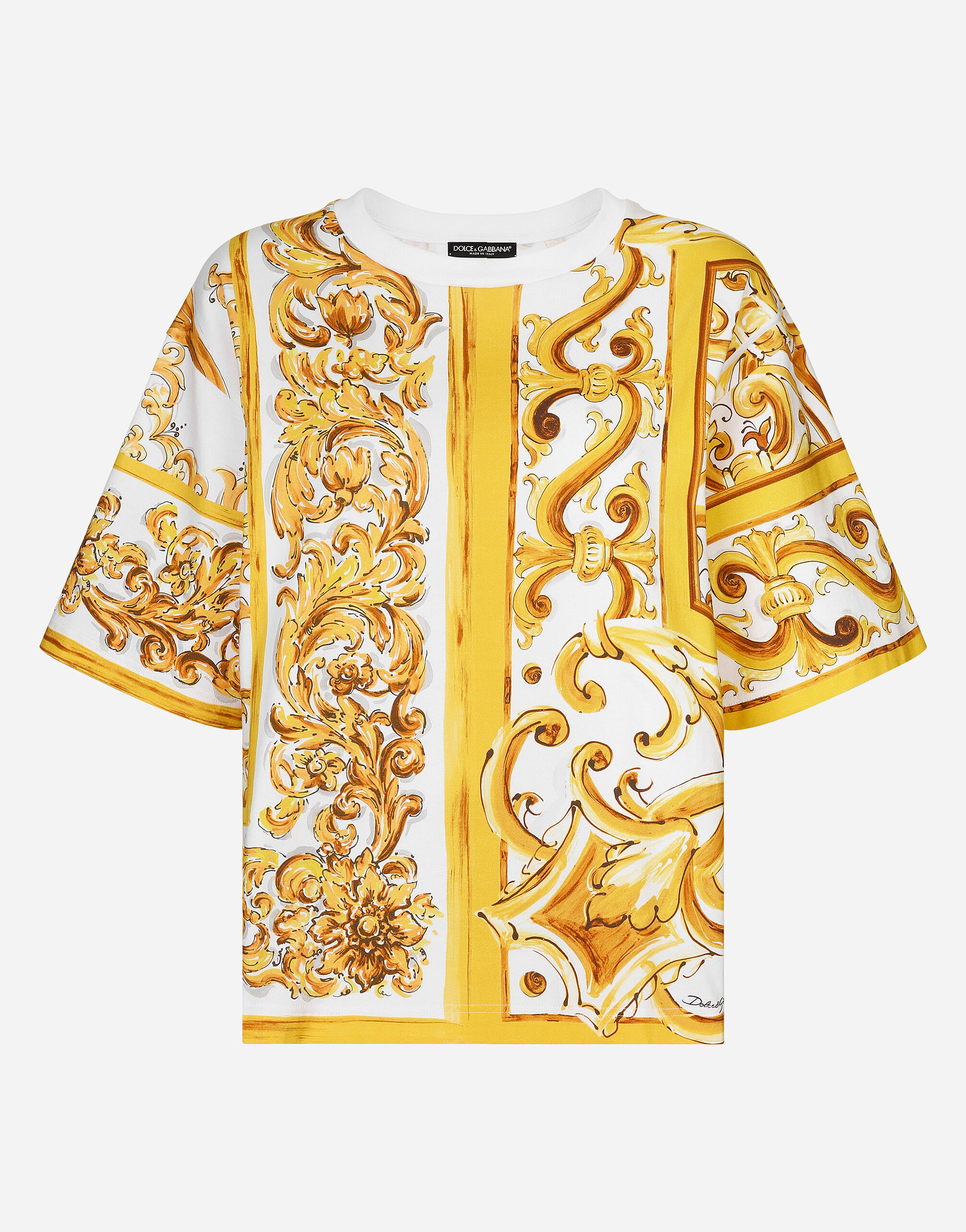 Cotton jersey T shirt with majolica print in Print for Women Dolce Gabbana US