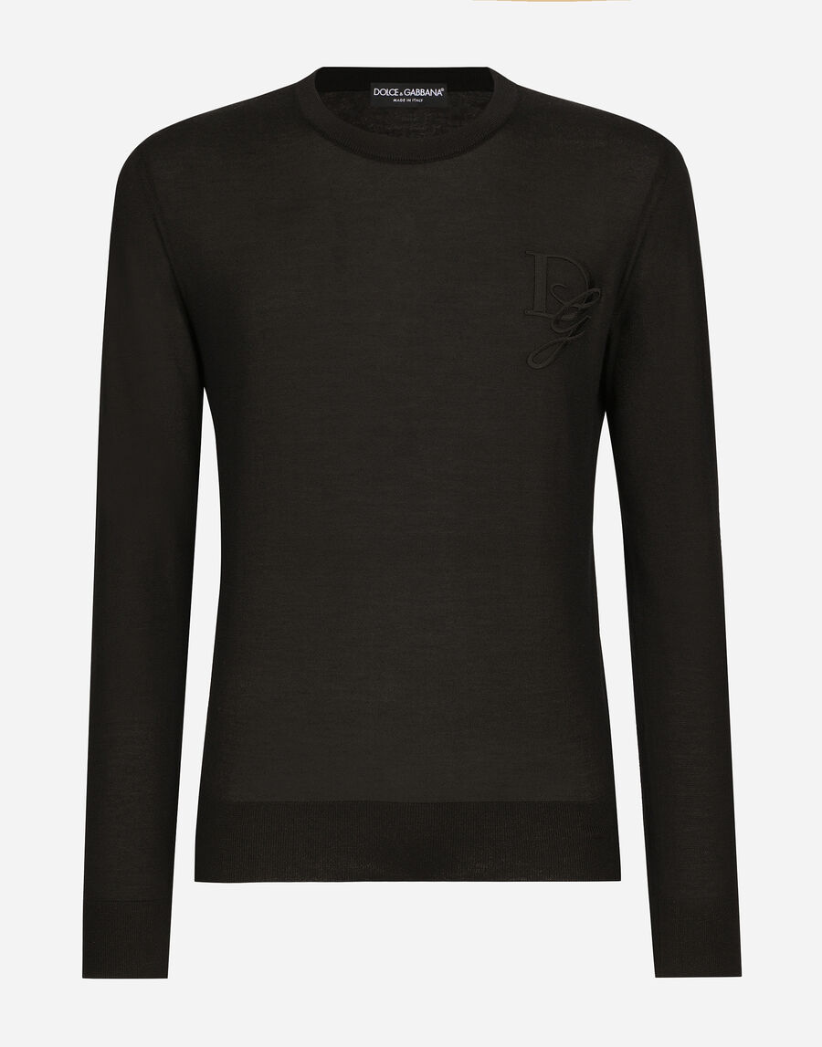 Cashmere round-neck sweater with DG embroidery