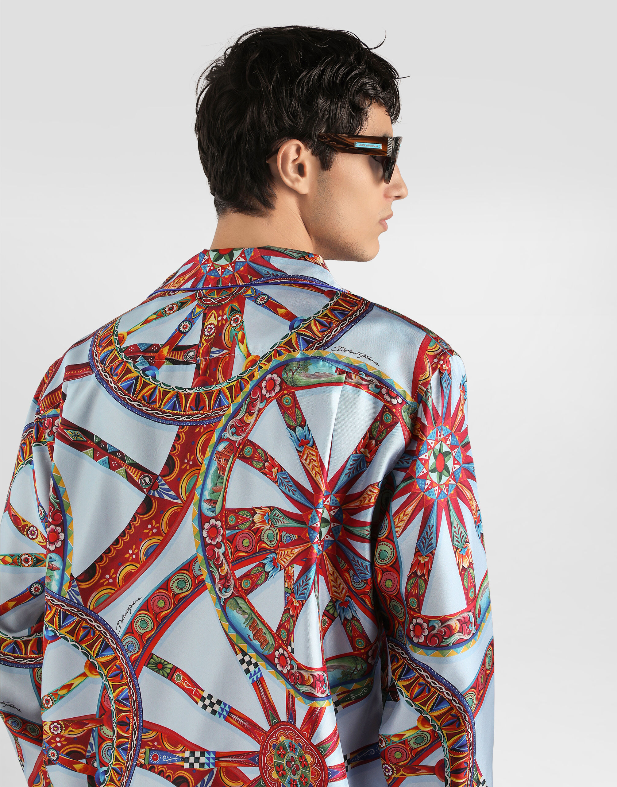 Carretto-print silk twill shirt in Multicolor for Men