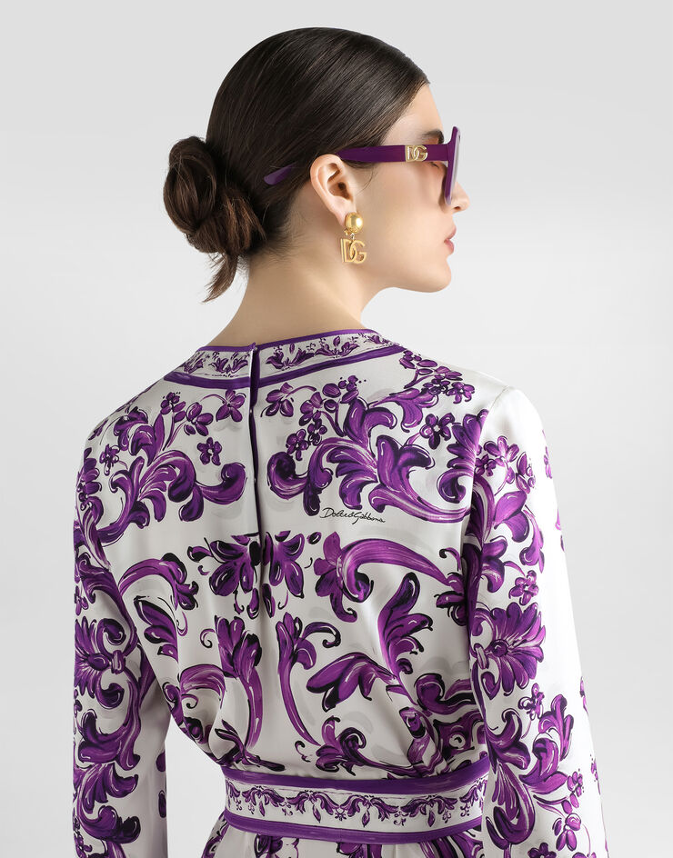 Dolce & Gabbana Majolica-print charmeuse dress Multicolor F6TVCTHPAE8