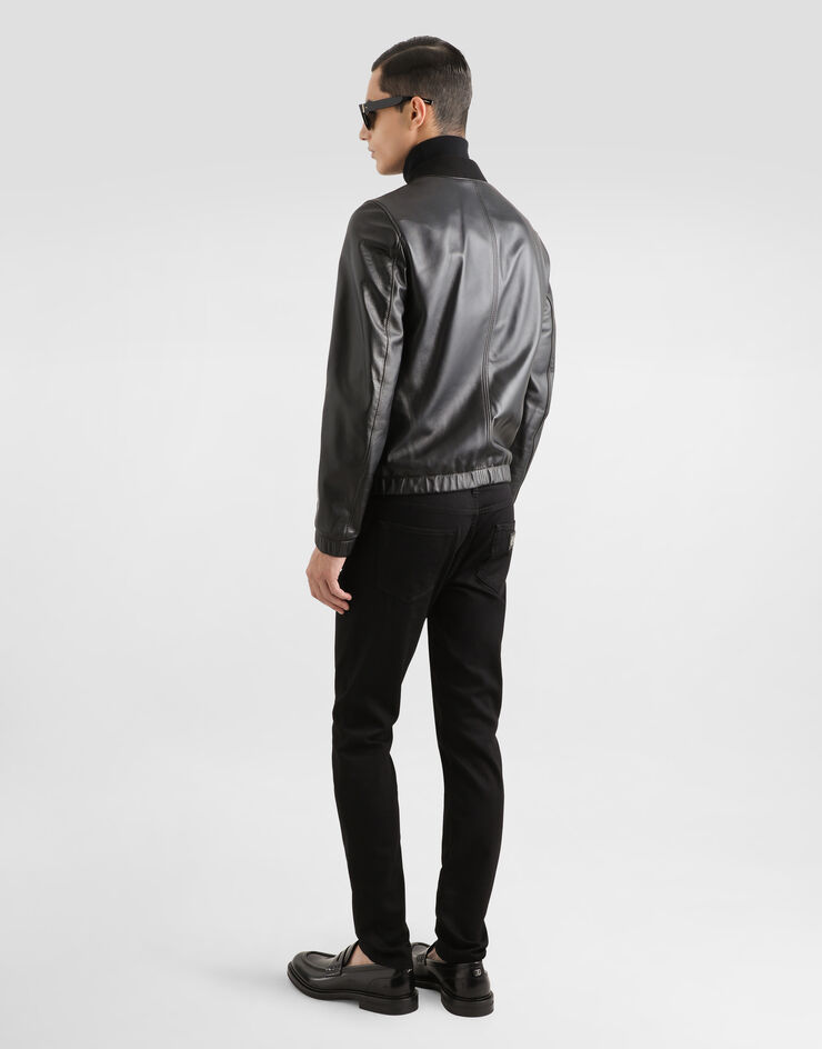 Dolce&Gabbana Lederjacke mit Logoplakette Schwarz G9ZY5LHULR0