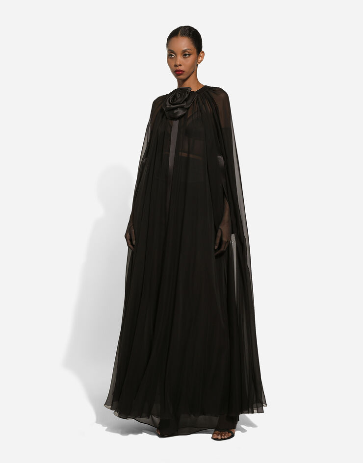 Dolce&Gabbana Cape aus Seidenchiffon mit Blumenapplikation Schwarz F0W1NTFU1AT