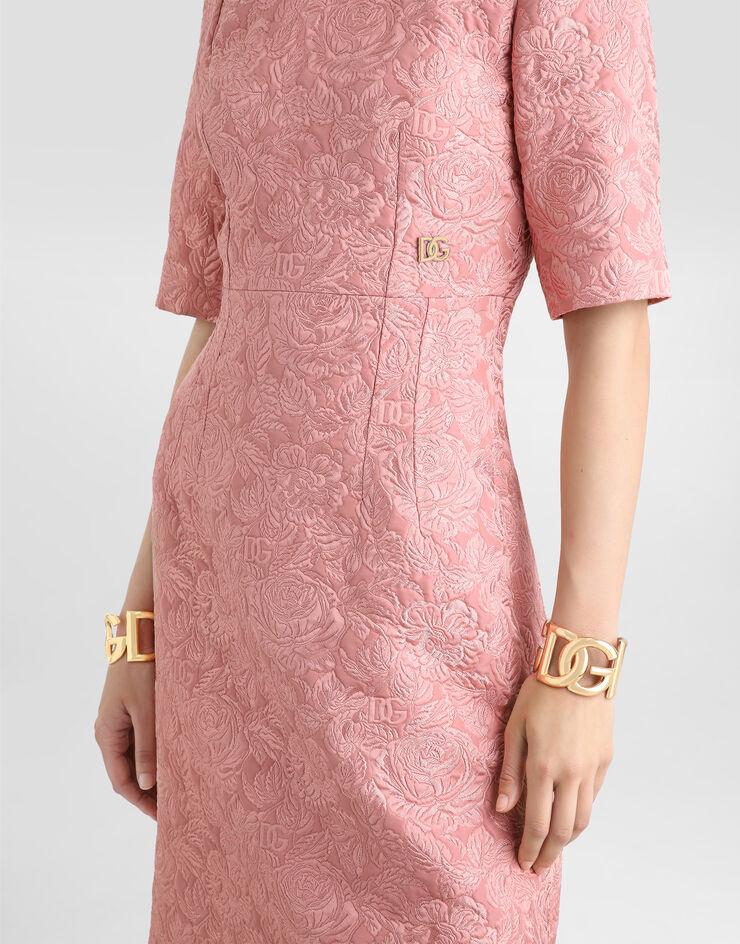 Dolce & Gabbana Abito midi a clessidra in jacquard floreale Rosa F6ARLTHJMQK