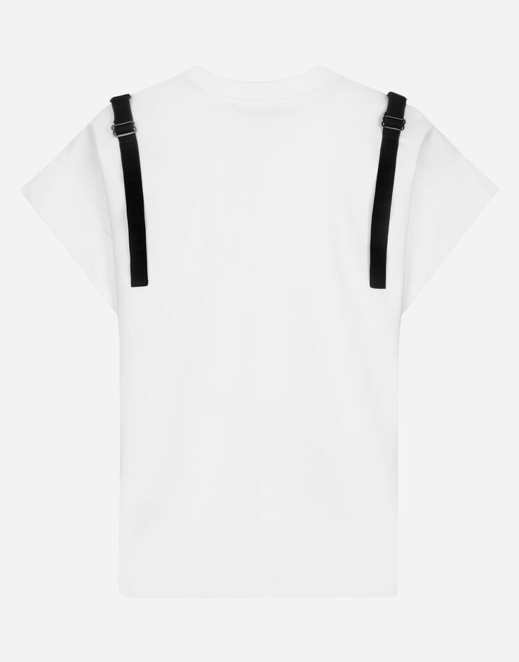 Dolce & Gabbana T-shirt in jersey con dettaglio bustier in pizzo Bianco F8Q93ZG7E7I