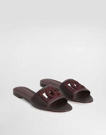 Dolce & Gabbana Slippers planas de ante y piel de becerro Dauphine Bordeaux CQ0666A0217