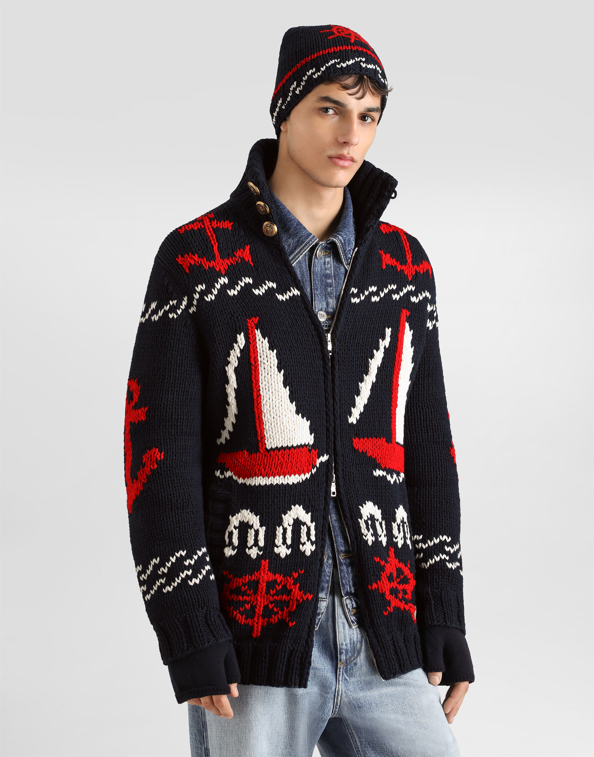 Cotton intarsia cardigan in Multicolor for Men | Dolce&Gabbana®