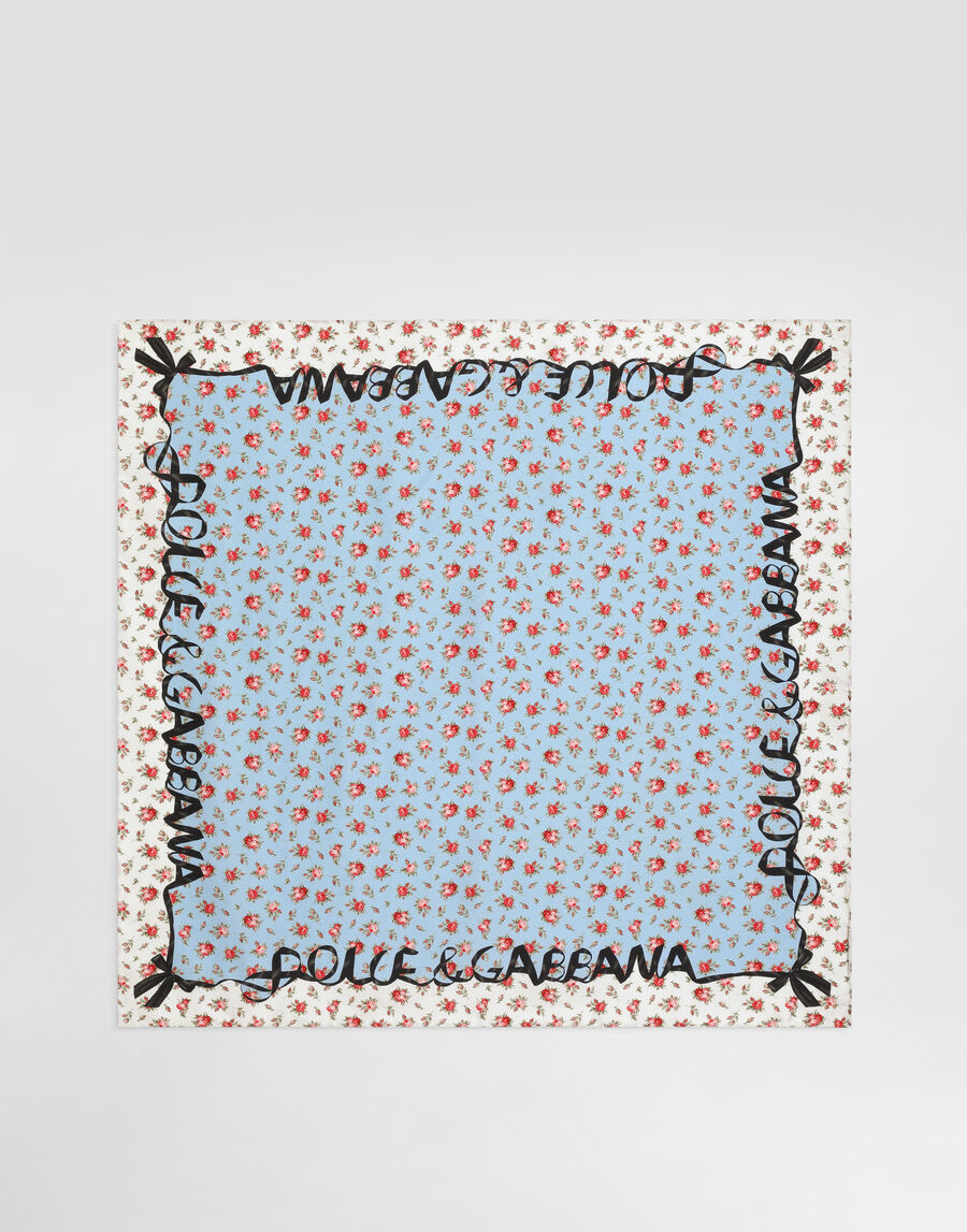 Small rose-print silk twill scarf 70x70
