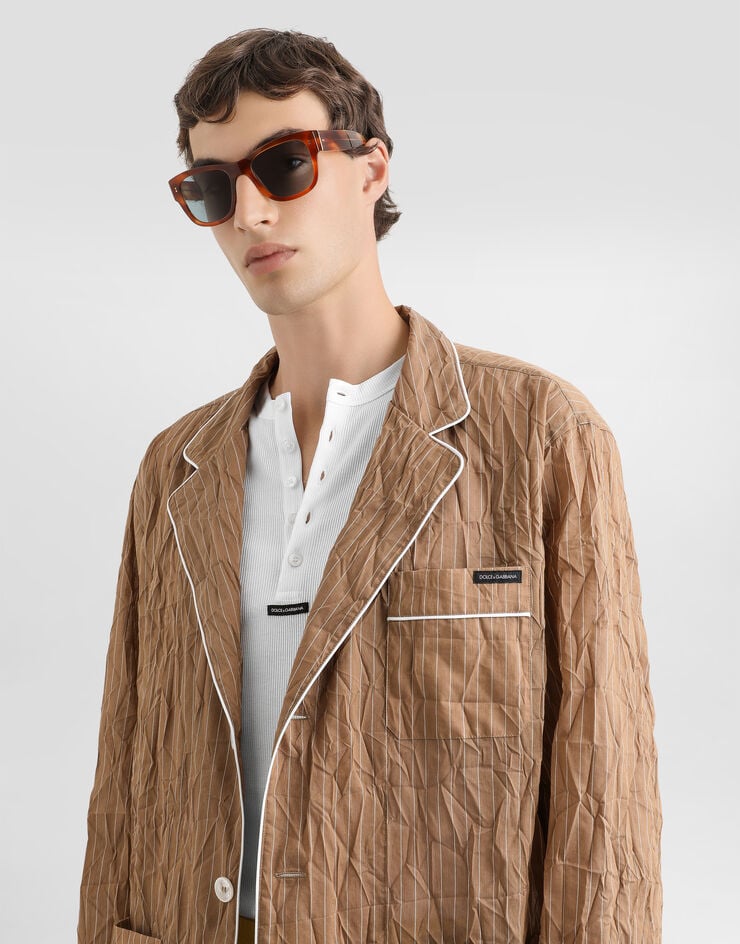 Dolce & Gabbana Crinkled striped fabric shirt-style vanity robe Multicolor G2WK2TFBMFT