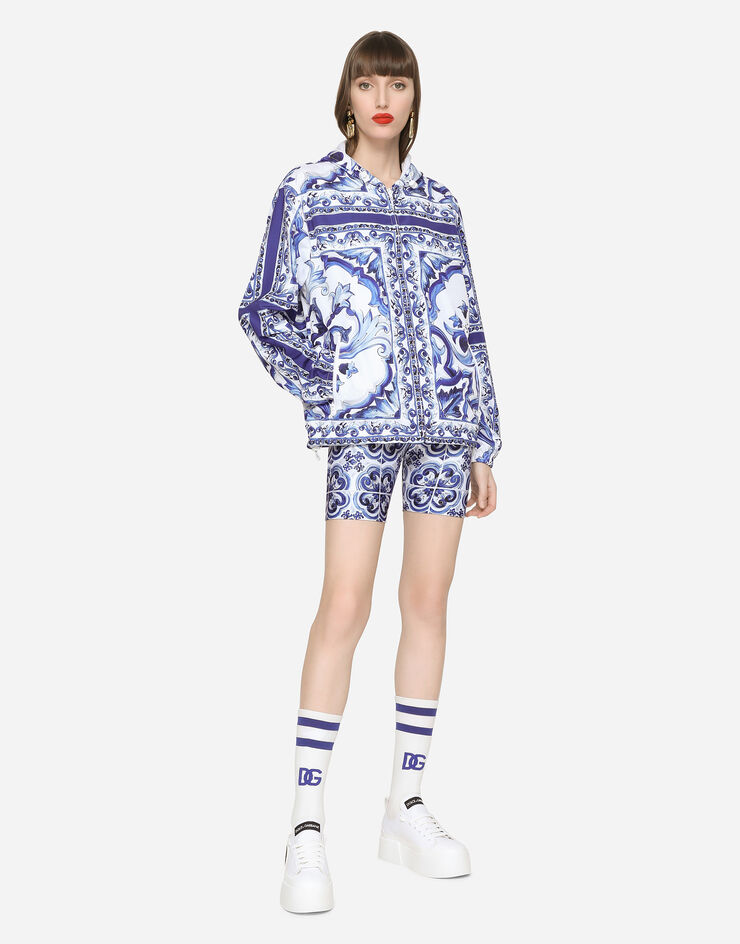 Dolce & Gabbana Giacca a vento stampa maiolica con cappuccio Multicolore F9O18TGDAZW